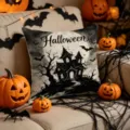 Halloween throw pillow cover spooky haunted house print polyester decorative sofa cushion case - Castle Moon (YMW71-2) / 45x45cm