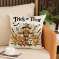 Halloween Kissenbezug dekorative Polyester Kissenhülle mit Kürbis Spruch Motiv Deko 45cm - 45x45cm / Vogelscheuche-Stil