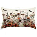 Dekorative Kissenhülle mit Halloween Kürbis Geist und Blumen im Vintage Stil für herbstliche Deko. - 30x50 cm (Nur Kissenbezug) / YM001-3