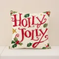 Christmas printed decorative throw pillow cover with Holly Jolly text and red berries for sofa. - 45x45cm (Pillowcase Only) / White Holly Jolly (XP048-2)