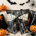 Halloween skeleton pattern throw pillow cover with decorative bow polyester square cushion case - 45*45cm (Cover Only) / Halloween Bows - Black & White Skeletons