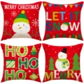 Weihnachten Kissenbezüge Set rote Kissenhüllen mit Schneemann Muster für Sofa und Dekoration - Roter Schneemann 4-Teiliges Set