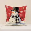 Christmas decorative snowman print pillowcase, red square cushion cover for holiday home decor - 45x45cm (Pillowcase Only) / Red Snowman (XP048-4)