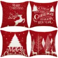 Weihnachtskissenbezüge rotes Set dekorative Kissenhüllen für Sofa Heimdekoration - Rot-Weißes Reh 4-Teiliges Set