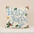 Christmas Holly Jolly printed throw pillow cover decorative square cushion case for sofa home decor - 45x45cm (Pillowcase Only) / Blue Holly Jolly (XP048-6)