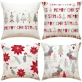 Weihnachtskissen Kissenbezüge 4er Set, festliche dekorative Kissenhüllen für Sofa Zuhause. - Leinen Weihnachten 4-Teiliges Set
