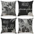 Federa per cuscino autunno zucca, set copricuscino decorativo in lino bianco e nero. - FP033-3