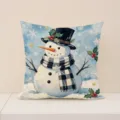 Christmas snowman printed decorative pillowcase, winter holiday sofa cushion cover style. - 45x45cm (Pillowcase Only) / Blue Snowman (XP048-8)