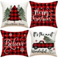 Weihnachten Kissenbezuege rot schwarz Buerffel Karos festliche Deko Kissenhuellen - Rot-Schwarzes Karo LKW 4-Teiliges Set