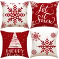 Weihnachten Kissenbezüge rot und weiß Schneeflocke dekorative Kissenhüllen Set. - Rot-Weißes Schneeflocke 4-Teiliges Set
