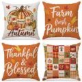 Federa per cuscino in lino stampa zucca autunno Thanksgiving decorazione casa 4pz - FP052-1