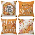 Set di 4 federe cuscini autunno zucca girasole per divano e decorazione casa 45x45 - FP053-1