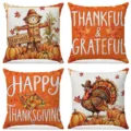 Set di 4 federe per cuscini Thanksgiving con zucca autunnale e tacchino per decorazione. - FP058-1
