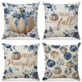 Fodere per cuscini con zucca autunnale, lino floreale blu bianco per la decorazione casa. - FP044-1