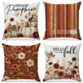 Federe per cuscini autunno zucca, set di 4 copricuscini decorativi in lino per divano. - FP045-1