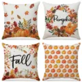 Federe per cuscini con zucca autunnale set di 4, copricuscini decorativi in lino per la casa. - FP048-1