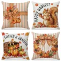 Set di 4 Federe per Cuscini Autunno Festa del Ringraziamento Zucca Scoiattolo Divano - FP049-1