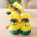 Scarpe per cani dinosauro carino suola morbida stivaletti anti-caduta per cuccioli piccoli animali - S (Peso consigliato 0-1,5 kg) / Piccolo coccodrillo giallo