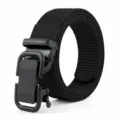 Men black nylon belt with automatic metal buckle tactical canvas belt for daily wear. - Black / 125cm