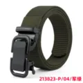 Men's military tactical nylon belt with black automatic metal buckle in army green. - Army Green / 125cm