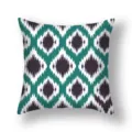 Geometric print throw pillow cover, green and purple ikat pattern sofa cushion, soft fabric. - 21DM5(4)