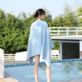 Effen Lichtblauwe Capuchon Sneldrogende Handdoek Microvezel Absorberende Strandcape - Stijl zonder dop / 80*160cm / Blauw