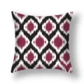 Geometric printed peach skin velvet throw pillow cover, burgundy and black ikat pattern variant. - 21DM5(12)