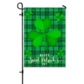 St. Patrick's Day garden flag featuring green plaid pattern and shamrock print for outdoor decor. - HYQ9-3