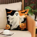 Halloween throw pillow cover featuring cute ghost and pumpkin print, ideal for cozy home sofa decor. - Ghost Pumpkin (YMW69-4) / 45x45cm (Pillow Cover Only)