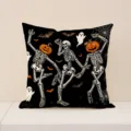 Halloween skeleton pillow cover, pumpkin dancing print decorative cushion for sofa. - Dancing Skull Style (YMW60-4) / 45x45cm