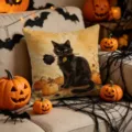 Halloween black cat throw pillowcase polyester printed sofa cushion decorative holiday cover - Black Rose Black Cat (YMW71-4) / 45x45cm