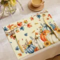 Herbst Kürbis Ahornblatt Druck Polyester Platzset, elegante Esstisch Dekoration. - 30*45cm / CD16-7
