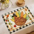 Herbst Thanksgiving Truthahn Polyester Tischset, karo Muster Küchendekoration Tischmatte. - 30*45cm / CD16-8