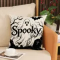 Halloween ghost throw pillowcase black and white decorative cushion spooky party decor - 18x18inch (Pillow Cover Only) / YMW61-1