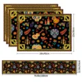 Halloween Day of the Dead placemat table runner set festive skull floral print decor - 5-in-1 OPP Bag (4 Placemats + 1 Table Runner) / CD+ZQ#003