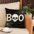 Halloween black throw pillow cover with skull web bat design for spooky holiday sofa decor. - 18x18inch (Pillow Cover Only) / YMW61-3