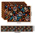 Halloween table runner and placemats set with colorful sugar skull floral print for party decor. - 5-in-1 OPP Bag (4 Placemats + 1 Table Runner) / CD+ZQ#004