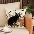 Halloween black cat pillowcase decorative throw pillow cover for autumn sofa living room - Black Cat & Ghost Style