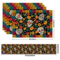 Halloween Day of the Dead placemat and table runner set with colorful skull floral prints. - 5-in-1 OPP Bag (4 Placemats + 1 Table Runner) / CD+ZQ#005