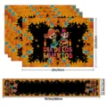 Halloween Day of the Dead table runner and placemats set with sugar skull floral prints. - 5-in-1 OPP Bag (4 Placemats + 1 Table Runner) / CD+ZQ#001