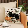 Halloween Black Cat Throw Pillow Cover Decorative Cushion Sofa Pillow Case Party Decor - Black Cat on Pumpkin Style