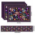 Halloween Day of the Dead placemats and table runner set with colorful sugar skull print. - 5-in-1 OPP Bag (4 Placemats + 1 Table Runner) / CD+ZQ#002