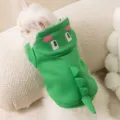 Cute green dinosaur pet hoodie for cats and dogs, warm fleece winter costume for small pets. - Green Dinosaur