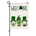 St. Patrick's Day garden flag with cute gnomes and clover design for outdoor yard decor. - HYQ9-7