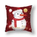 Christmas decorative pillow cover with cute snowman print, red polyester cushion for sofa home. - 45x45cm (Single Cover) / 22DM6-5