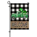 St. Patrick's Day garden flag with buffalo plaid, green truck, and gnomes, double sided fabric. - HYQ9-14
