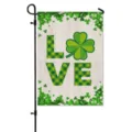 St. Patrick's Day garden flag with clover LOVE print, durable outdoor yard banner decor. - HYQ9-15