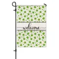 St. Patrick's Day garden flag with green shamrocks and welcome print for outdoor yard decor. - HYQ9-17