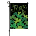 St. Patrick's Day garden flag with green shamrock prints, perfect for outdoor spring holiday decor. - HYQ9-21