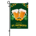 St. Patrick's Day garden flag with beer mugs and shamrock pattern for outdoor yard decor. - HYQ9-24